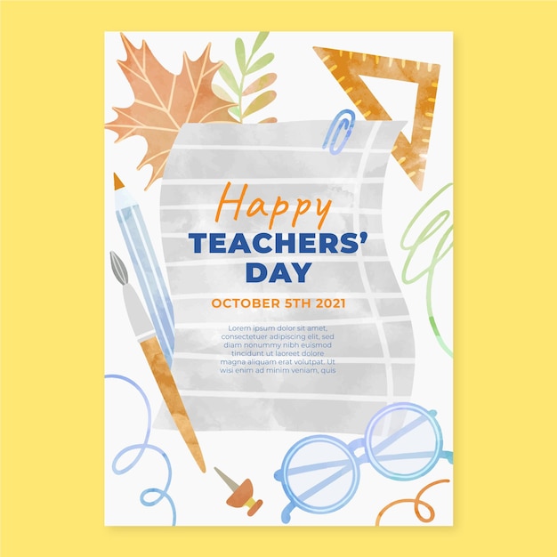 Free Vector watercolor teachers' day vertical poster template