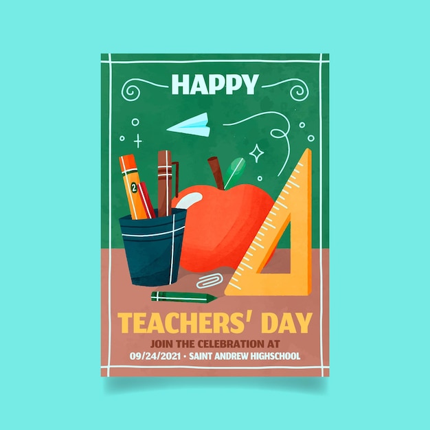 Free vector watercolor teachers' day vertical poster template