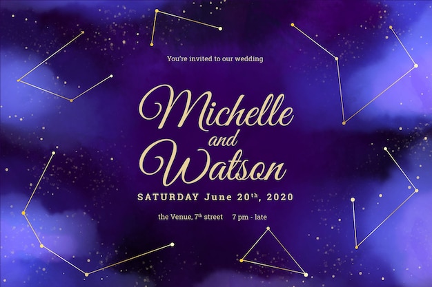 Free Vector watercolor template galaxy wedding invitation