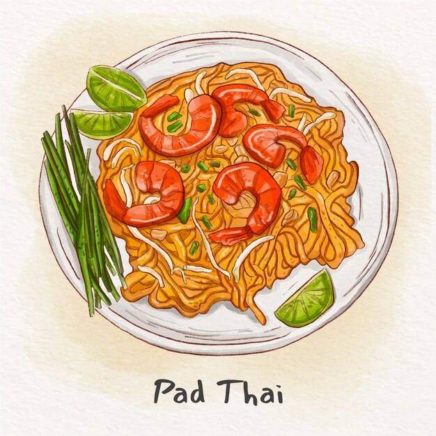 Watercolor thai food illustration