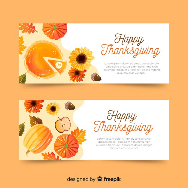 Watercolor thanksgiving autumn banners