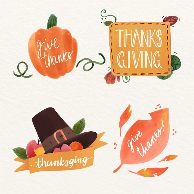 Free vector watercolor thanksgiving badge collection