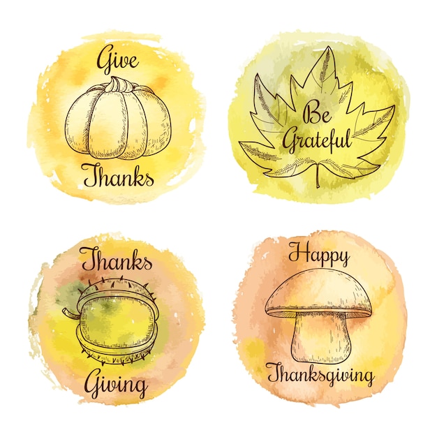 Free Vector watercolor thanksgiving badge collection