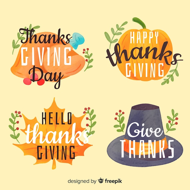 Free vector watercolor thanksgiving badge collection