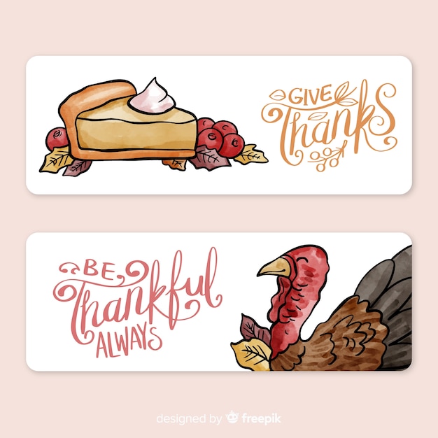 Watercolor thanksgiving day banner set