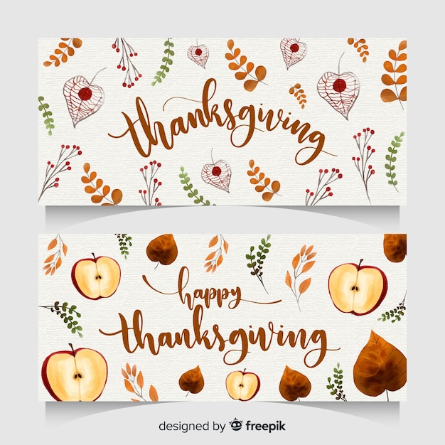 Free Vector watercolor thanksgiving day banner set