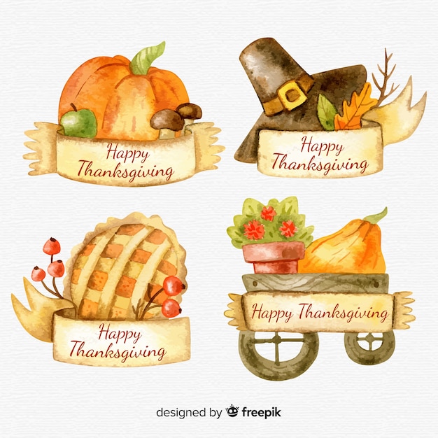 Watercolor thanksgiving day label collection