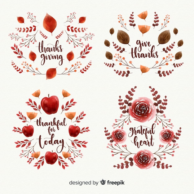 Free Vector watercolor thanksgiving day label collection