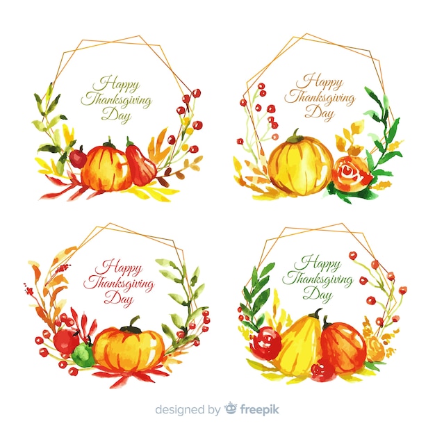 Free vector watercolor thanksgiving label collection