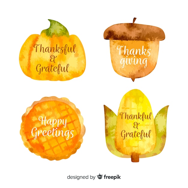 Free Vector watercolor thanksgiving label collection