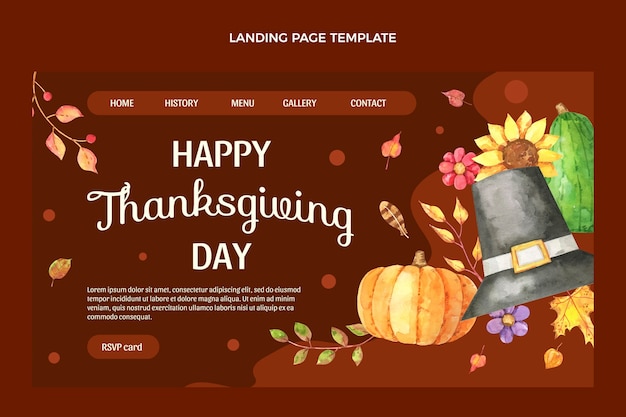 Free Vector watercolor thanksgiving landing page template