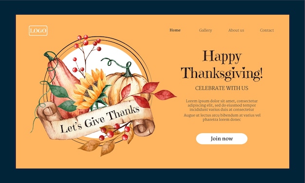 Free vector watercolor thanksgiving landing page template