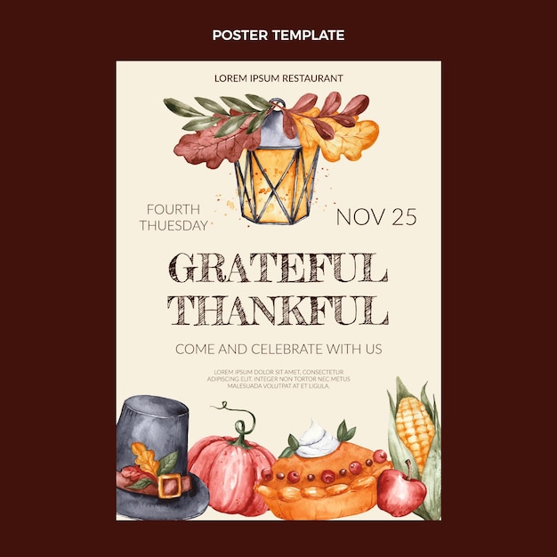 Free Vector watercolor thanksgiving vertical poster template