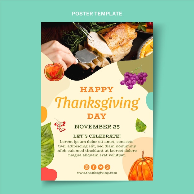 Free Vector watercolor thanksgiving vertical poster template