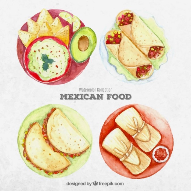 Free Vector watercolor traditional mexican dishes