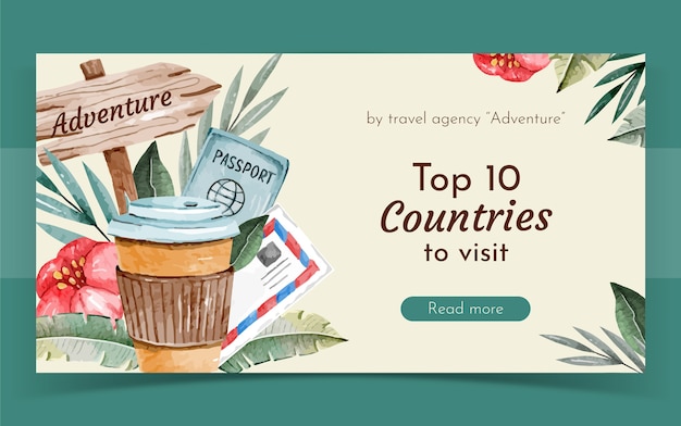 Watercolor travel agency banner template