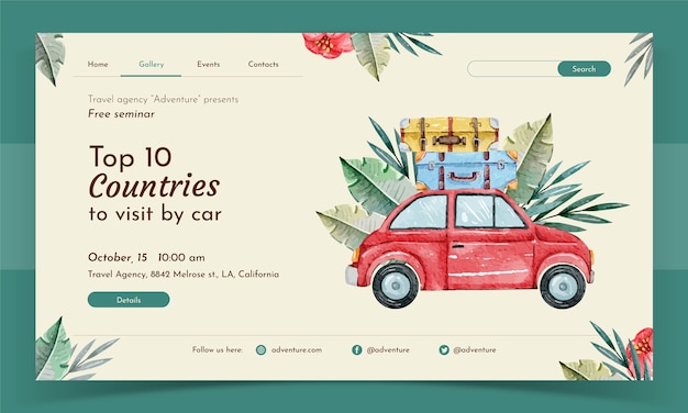 Watercolor travel agency landing page template