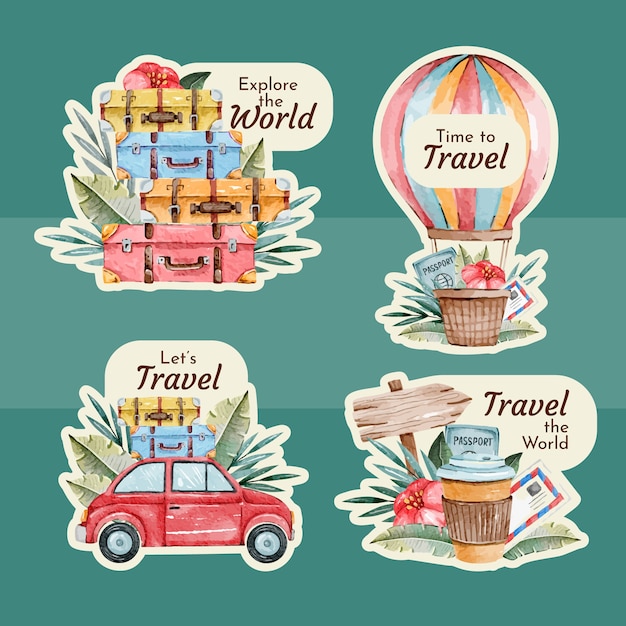 Watercolor travel agency stickers