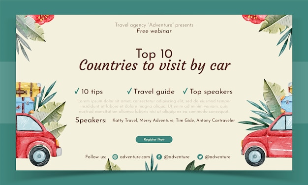 Free Vector watercolor travel agency webinar template