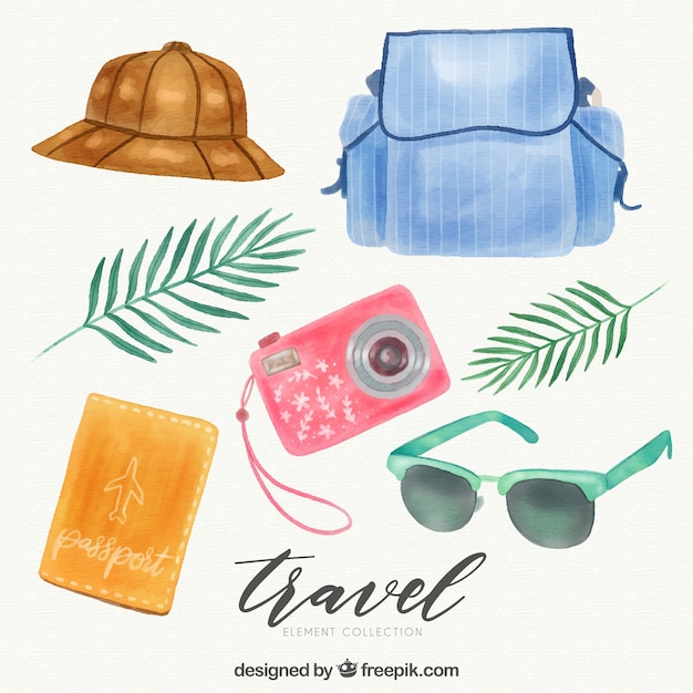 Watercolor travel element collection