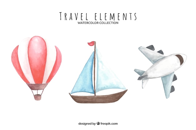 Free Vector watercolor travel element collection