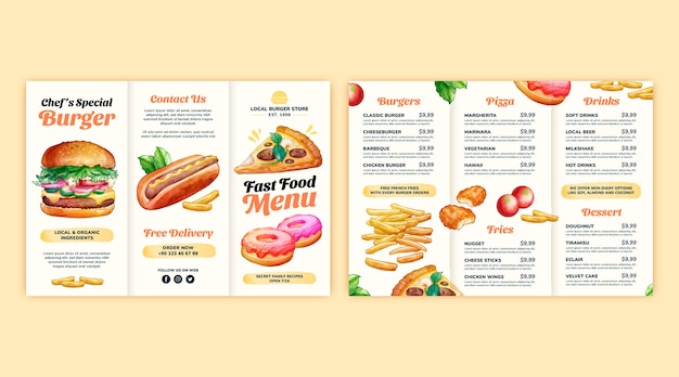 Watercolor trifold menu template