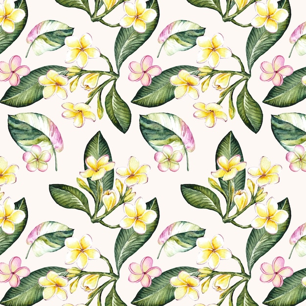 Watercolor tropical flowers pattern