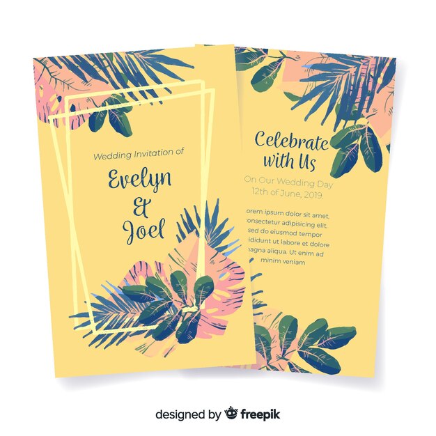 Watercolor tropical flowers wedding invitation