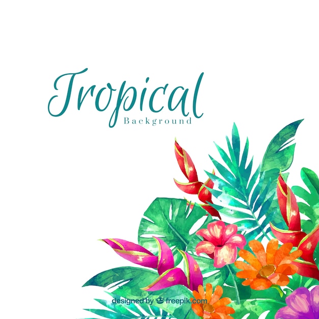 Watercolor tropical leaves background