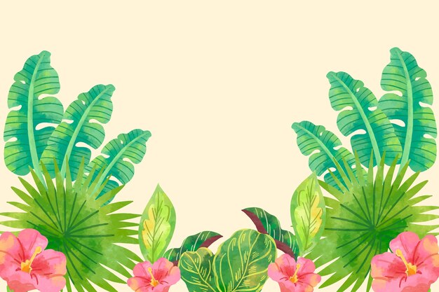 Watercolor tropical leaves background