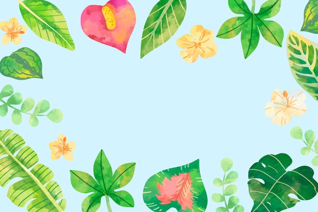 Watercolor tropical leaves background