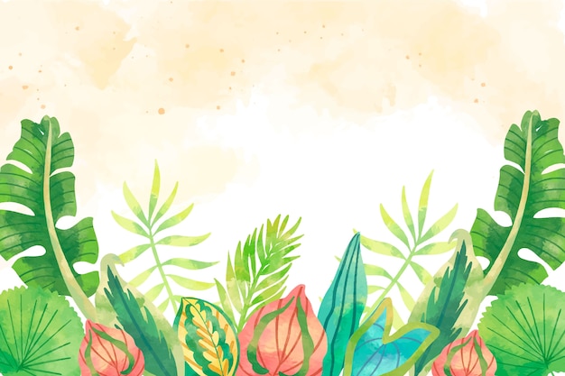 Watercolor tropical leaves background