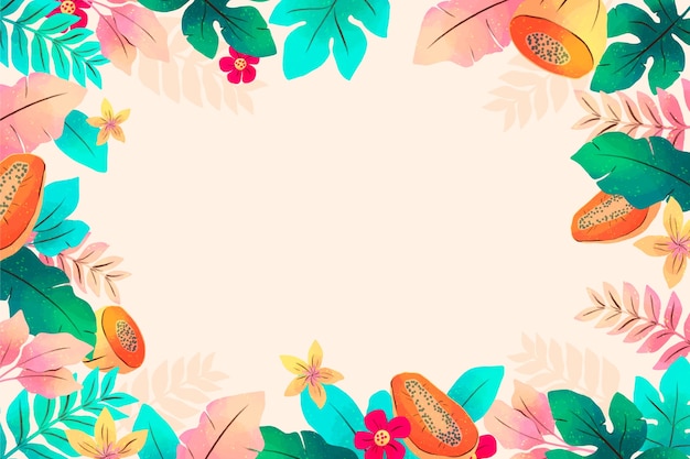 Watercolor tropical summer background with vegetation