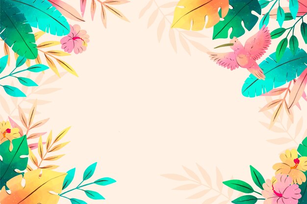 Watercolor tropical summer background with vegetation