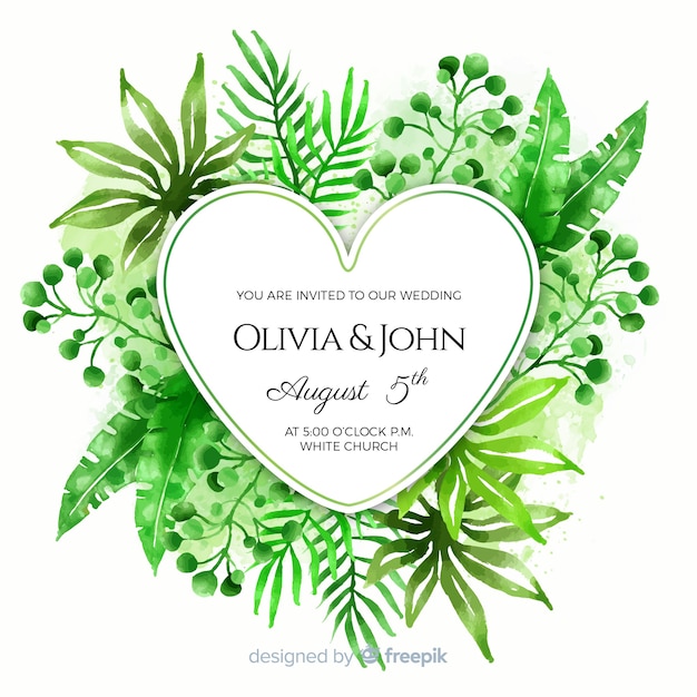 Free Vector watercolor tropical wedding invitation card