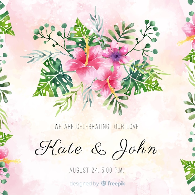 Watercolor tropical wedding invitation