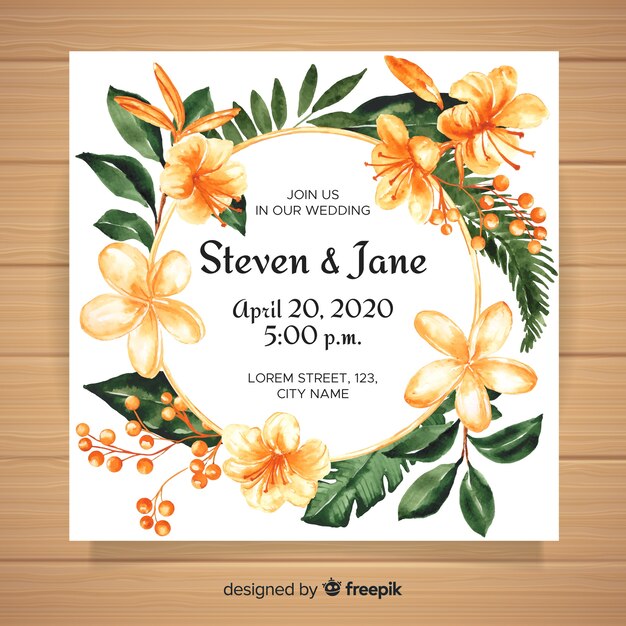 Watercolor tropical wedding invitation