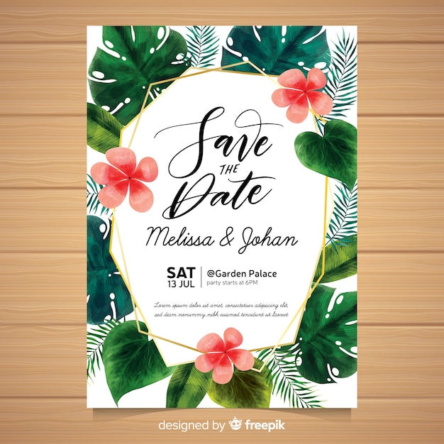 Watercolor tropical wedding invitation