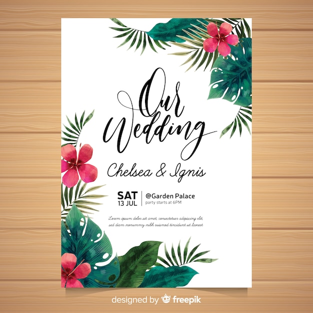 Watercolor tropical wedding invitation