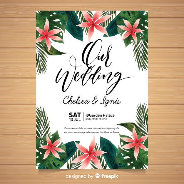 Watercolor tropical wedding invitation