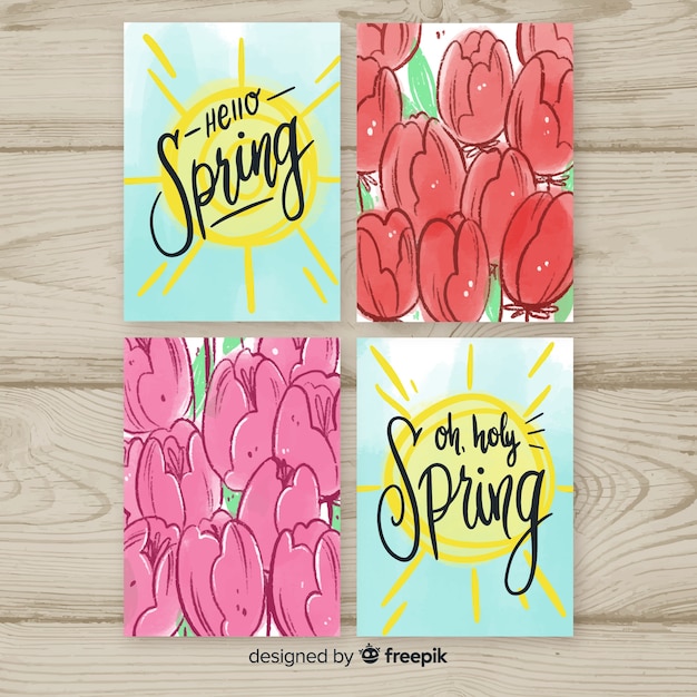 Free Vector watercolor tulips spring card collection