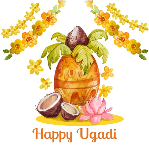 Free vector watercolor ugadi illustration