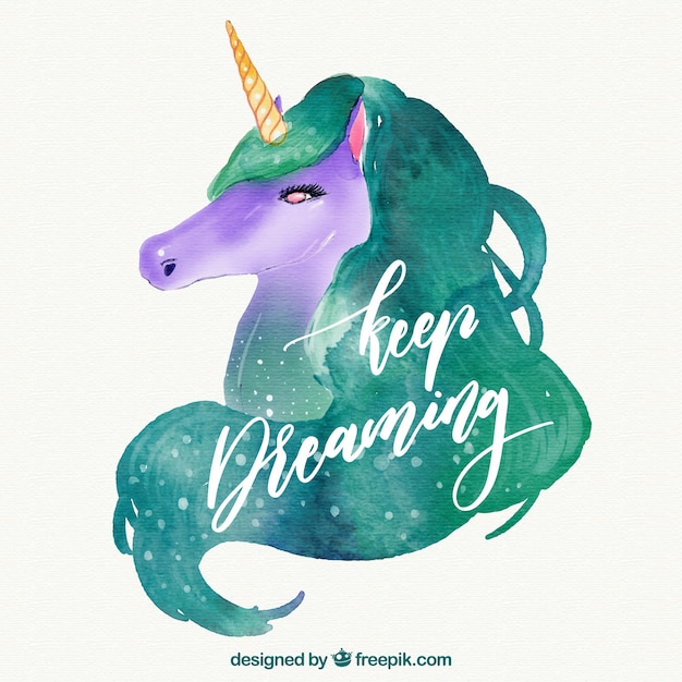 Free vector watercolor unicorn background with text 