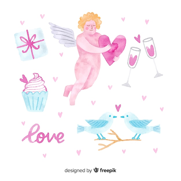 Watercolor valentine cupid collection