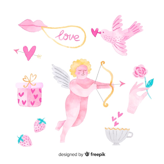 Watercolor valentine cupid collection