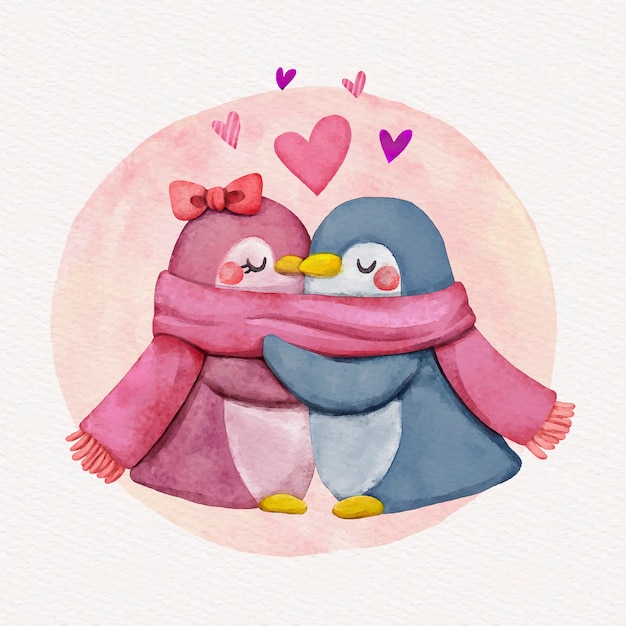 Free Vector watercolor valentine's day animal couple