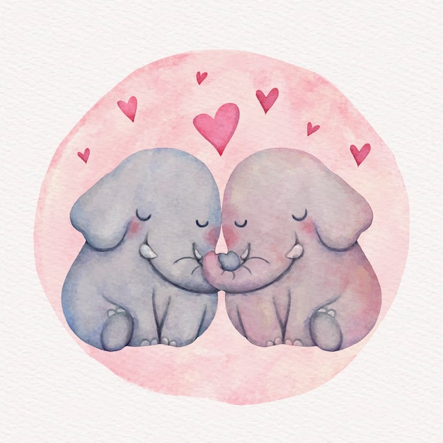 Watercolor valentine's day animal couple