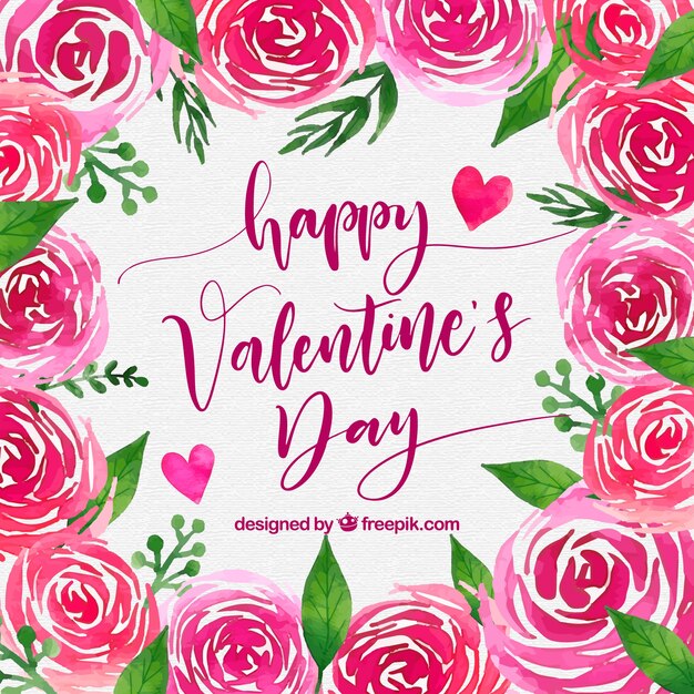 Watercolor valentine's day background with pink roses