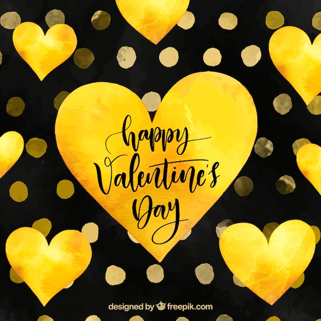 Watercolor valentine's day background in yellow and black