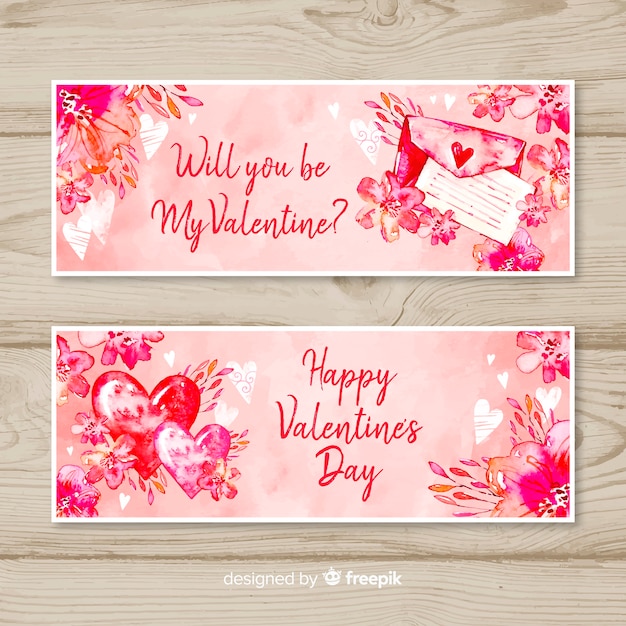 Watercolor valentine's day banners